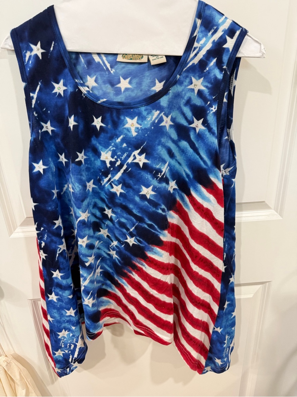 Sleeveless American Flag Tie-Dye Tank Top - Blue/Red/White